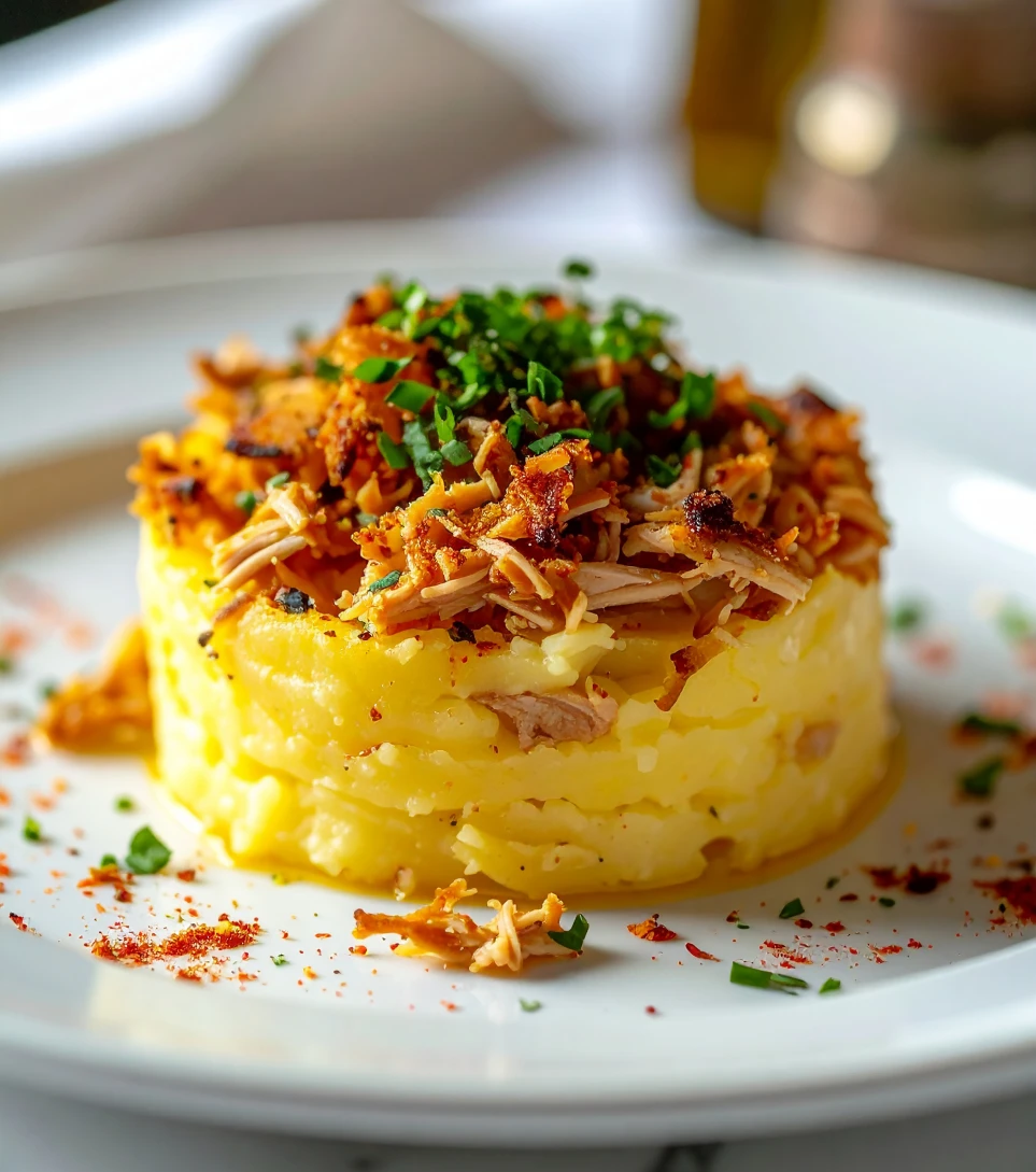 Causa limeña, a Peruvian stacked potato appetizer