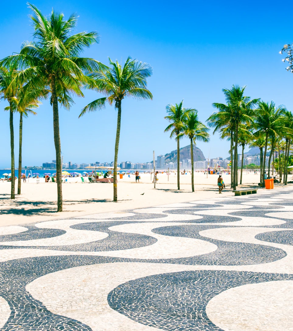 Copacabana beachfront promenade with palm trees, Rio