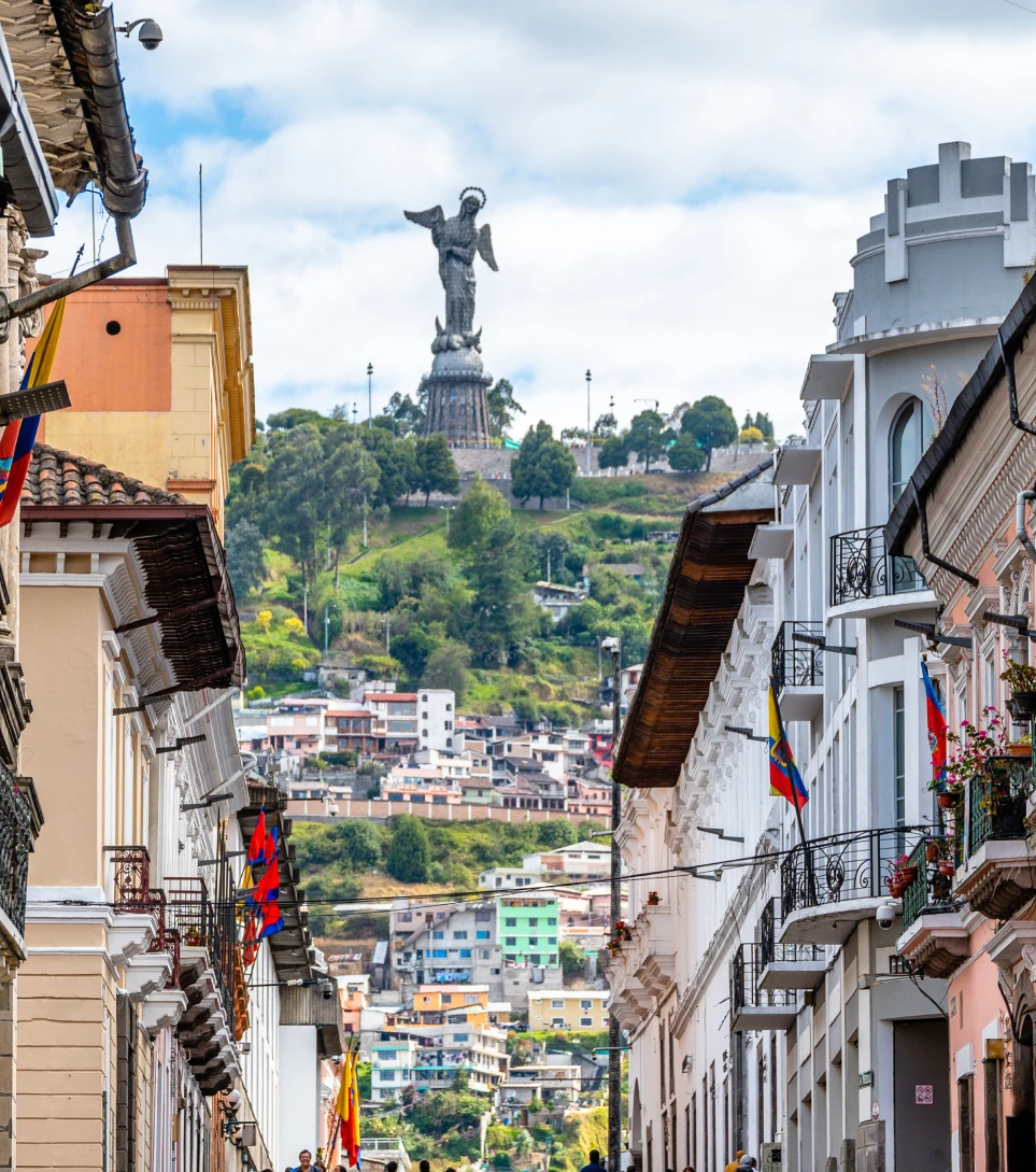 Quito's historic center with El Panecillo in the background, Ecuador