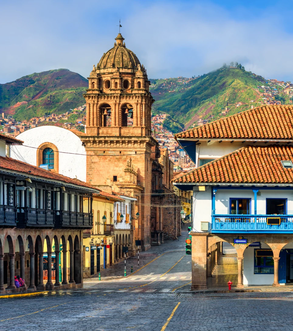 Plaza de Armas of Cusco with colonial church, Peru