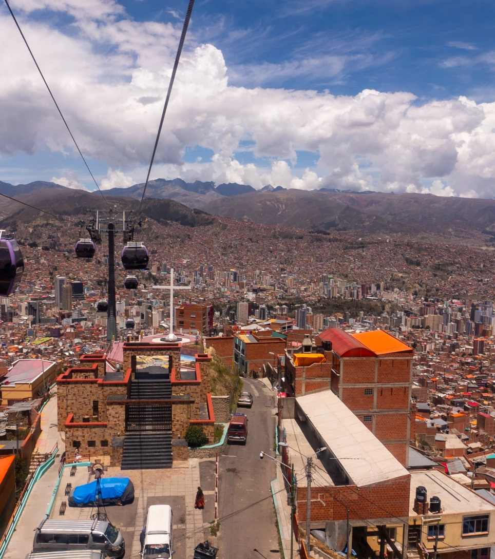 Mi Teleférico cable cars over La Paz rooftops, Bolivia