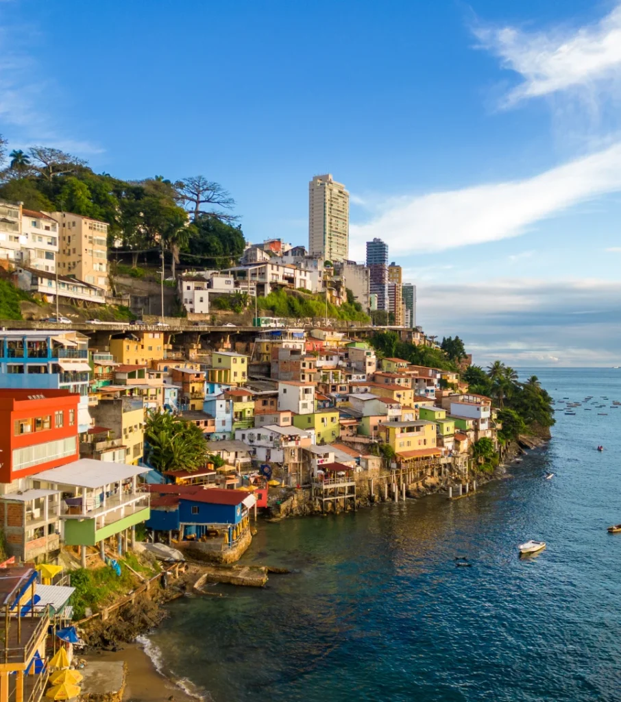 Colorful hillside houses of Salvador overlooking the bay, Brazil