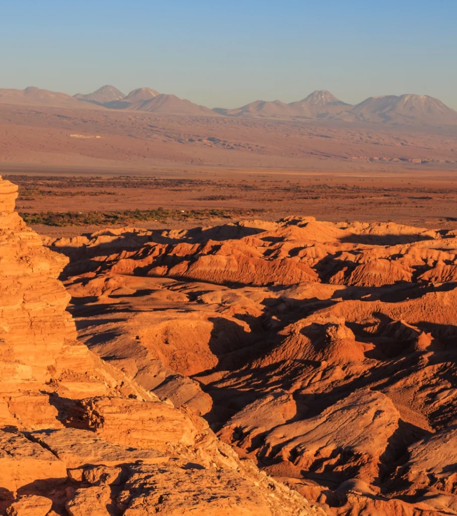 Valle de la Luna rock formations at sunset, Atacama Chile