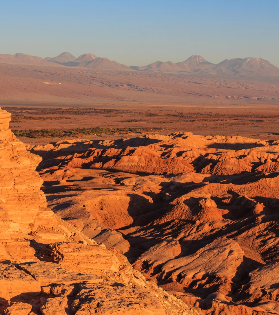 Valle de la Luna rock formations at sunset, Atacama Chile