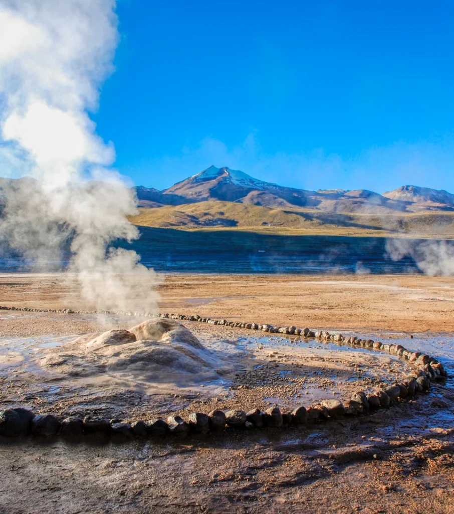El Tatio geysers steaming in the Atacama morning, Chile