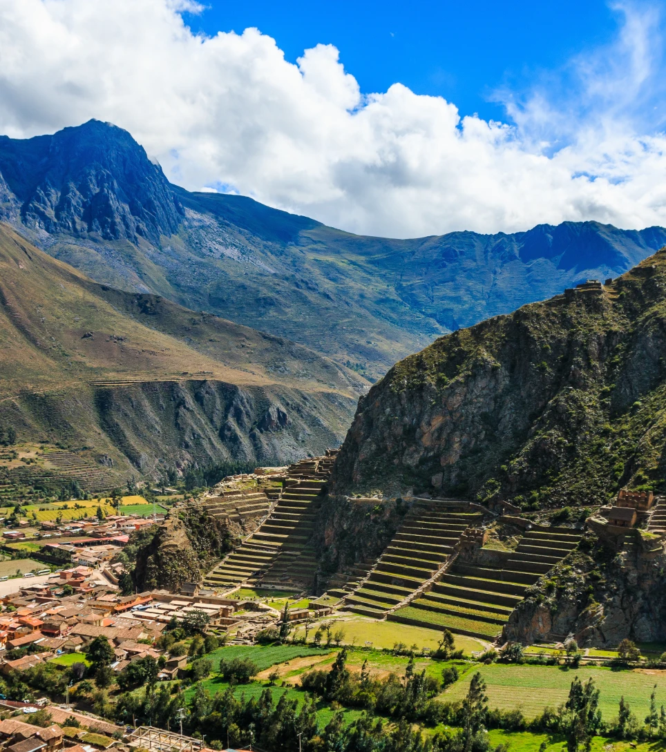 Ollantaytambo ruins and Sacred Valley village, Peru